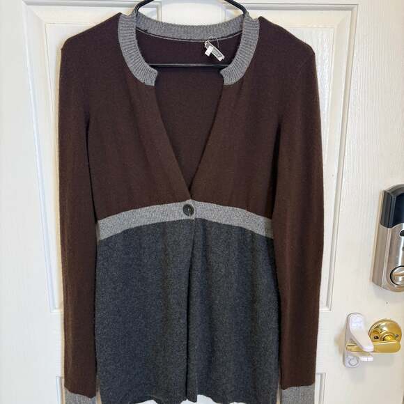 Vince 100% Cashmere Brown Grey Color Block Sweater Cardigan - Picture 1 of 4